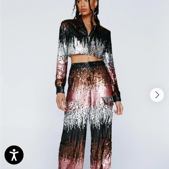 Nasty Gal Sequin Ombre Sequin Cargo Pants - Picture 1 of 8